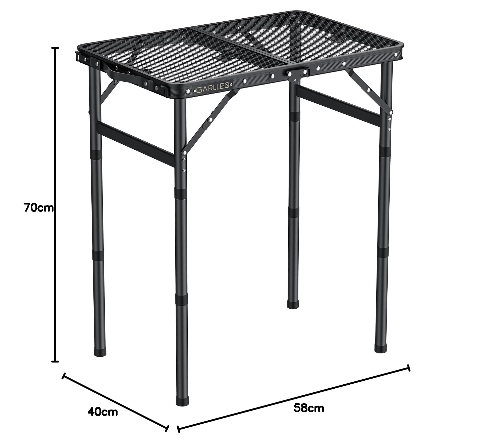 GARLLEN Grilltisch klappbar, 58x40cm & 3 Höhenverstellbar(26/48/70cm), Leicht und Tragbar, Klapptisch Campingtisch Beistelltisch Gartentisch Picknicktisch Kleiner Grill Tisch für Camping(2-Fach)