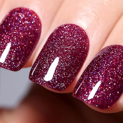 Ozzeal Glitter Gel Polish,Wine Red Iridescent Glitter Gel
