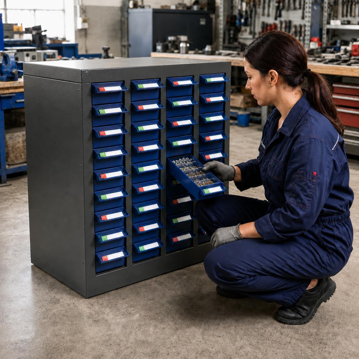 40 Drawers Bolt and Nut Tool Storage Cabinet with 200 Dividers & 80 Label Slots, Heavy-Duty Alloy Steel Parts Cabinet, ABS Drawers Bolt Bins Organizer for Screws, Hardware in Workshop