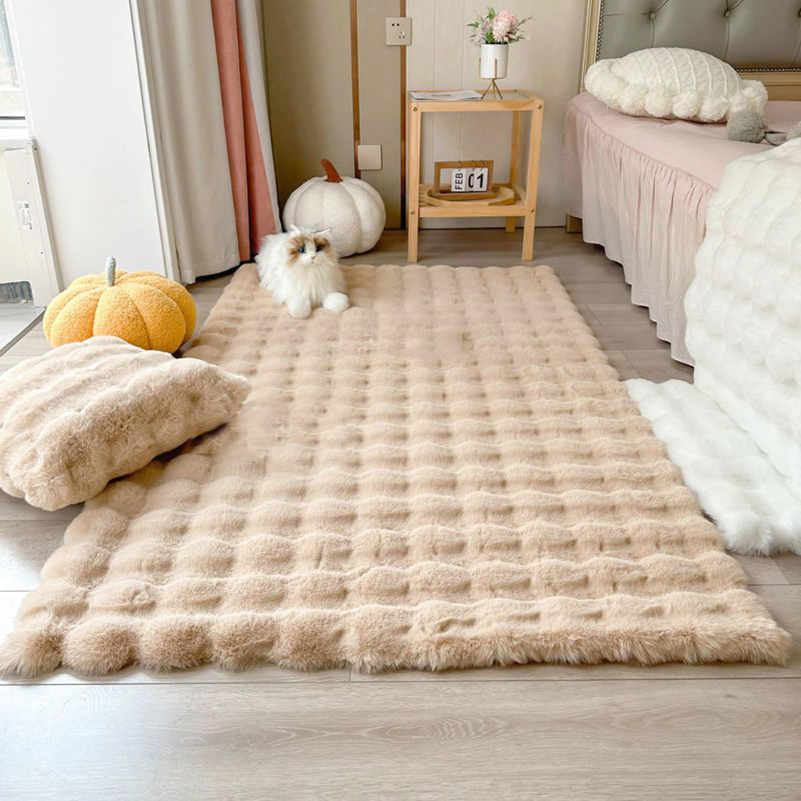 Tapis faux fourrure marron 140x200 pour salon et chambre
