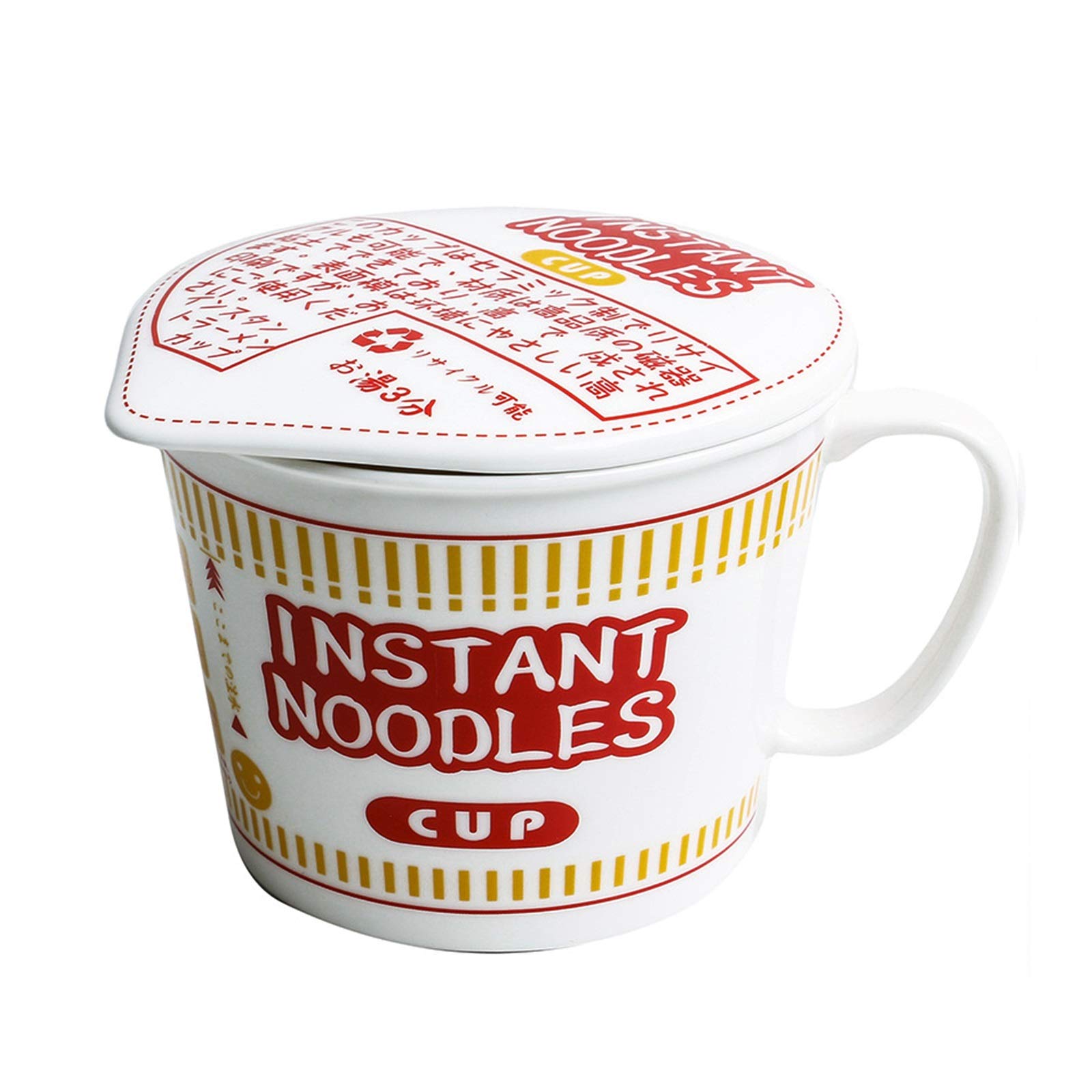 PANJAZE Japanese Ceramic Noodle Bowl, 900ML, Large Capacity, Sturdy, Microwavable, Instant Noodle Cup With Lid, Handle, 6 Inches