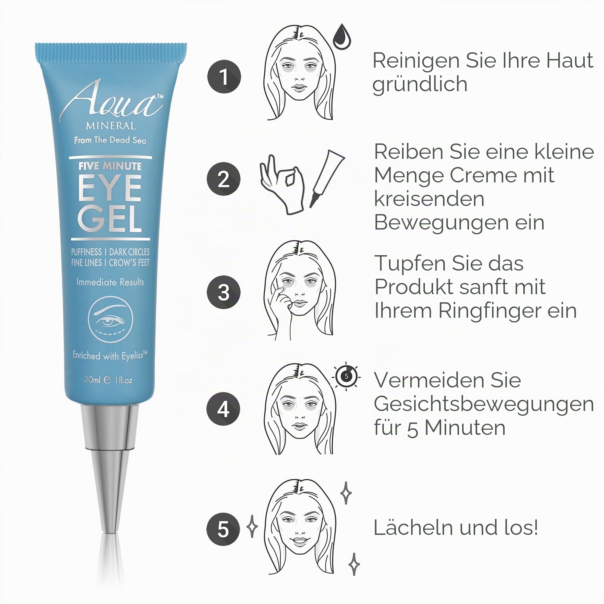 Puffy Eye GEL Instant results – Naturally rapid reduction eye gel, Eliminate Wrinkles, Puffiness and Bags – Hydrating Eye Gel w/Green Tea Extract by Aqua Mineral – 1 oz