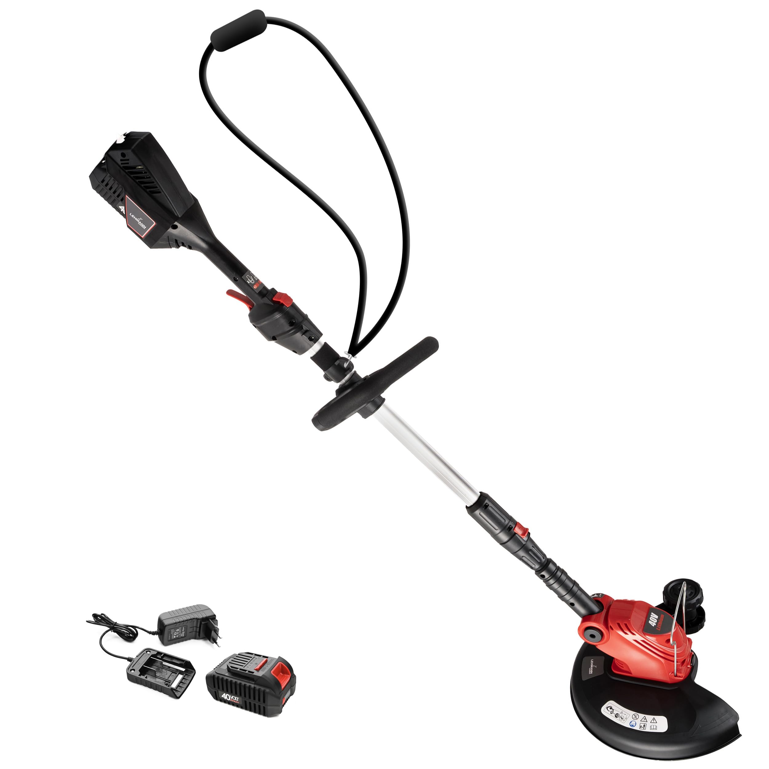 LEHMANN Tagliabordi a batteria 40V 300W, Tagliaerba e Tagliabordi con Batteria 2,0Ah e Caricabatterie, Larghezza di Taglio 30 cm, Filo a 2 Fili, Asta Telescopica, Testa Regolabile
