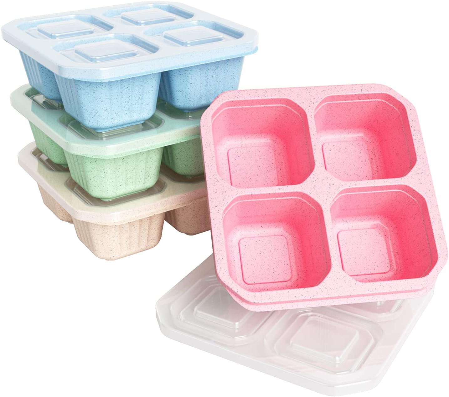 BeautyChen 2 Pack Snack Containers 4 Compartments Snack Box