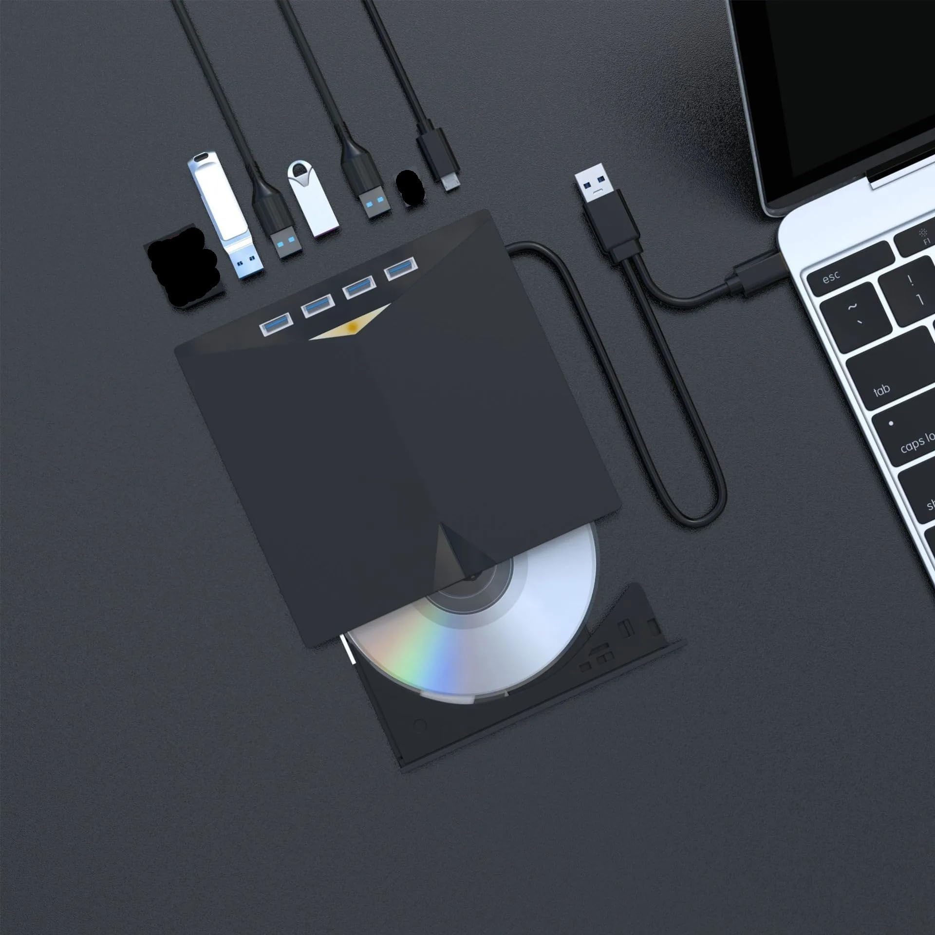 Lecteur DVD portatif, Lecteur de Lecteur graveur CD DVD RW Externe 7 en 1 USB 3.0 Type-c Plateau lecteurs optiques