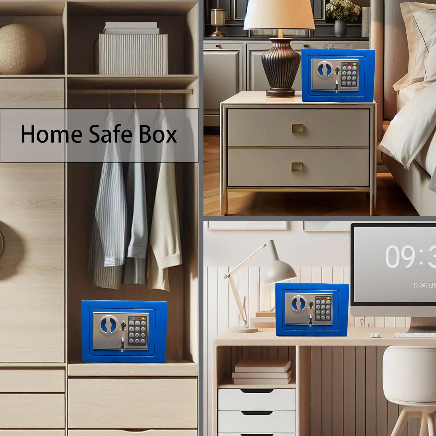 Yuanshikj Electronic Deluxe Digital Security Safe Box Key Keypad Lock Home Office Hotel Business Jewelry Gun Cash Use Storage money (BLUE)