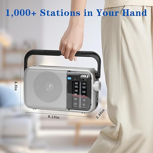 Miniatura 6 de Radio AM FM portátil con transistor, funciona con pilas o red eléctrica, adecuada para uso doméstico y exterior, con recepción robusta y altavoz