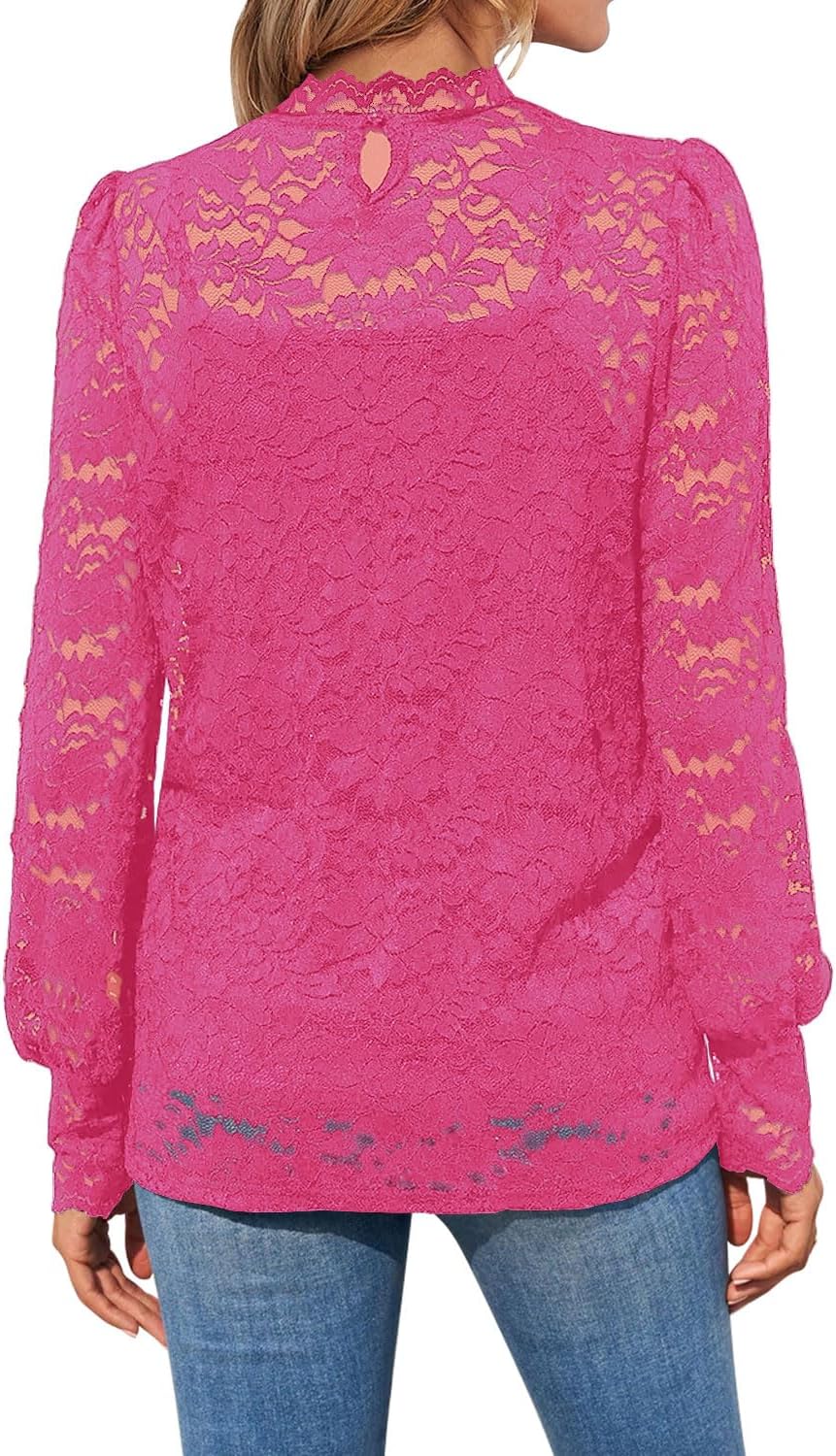 DOROSE Womens Tops and Blouses Dressy Casual Lace Floral Long Sleeve Shirts - Image 2