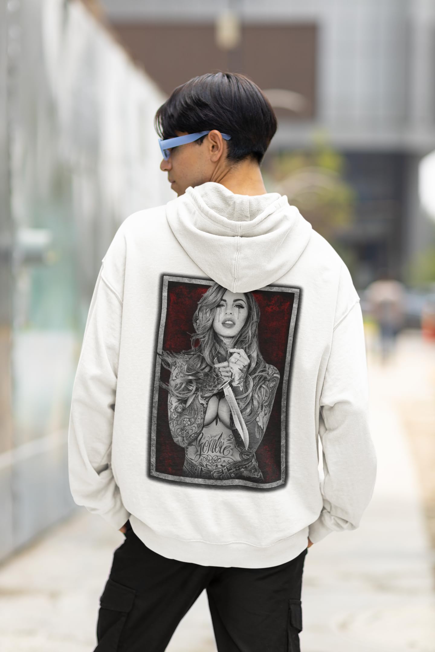 knut Fashion & Streetwear Kapuzenpullover Herren Backprint Tattoo Girl Realistic Motiv Männetr Hoodie mit Kapuze Outfit Rockiger Langarm Pullover Clothes Größen XS-5XL