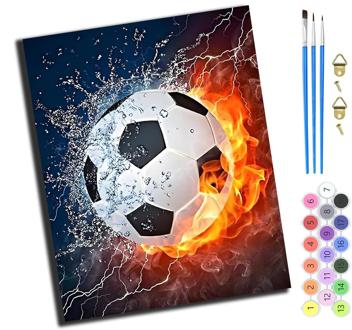 XIAOYOUQIAN Water and Fire Football,Paint by Numbers for Adults - Painting by Numbers for Kids,Oil Number Painting Kits for Home Wall Decor，20X16Inch，-Frameless