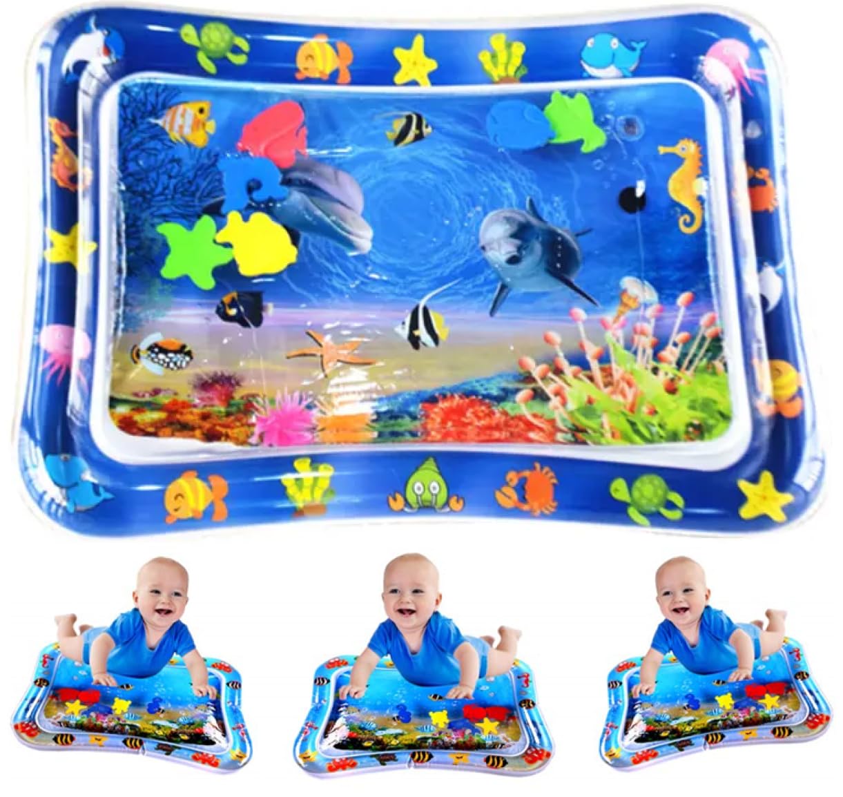 Yummy Baby Inflatable Tummy Time Premium Quality Water Mat, The Perfect Play Time Activity to Help Develop Your Baby’s Coordination (Dolphin)
