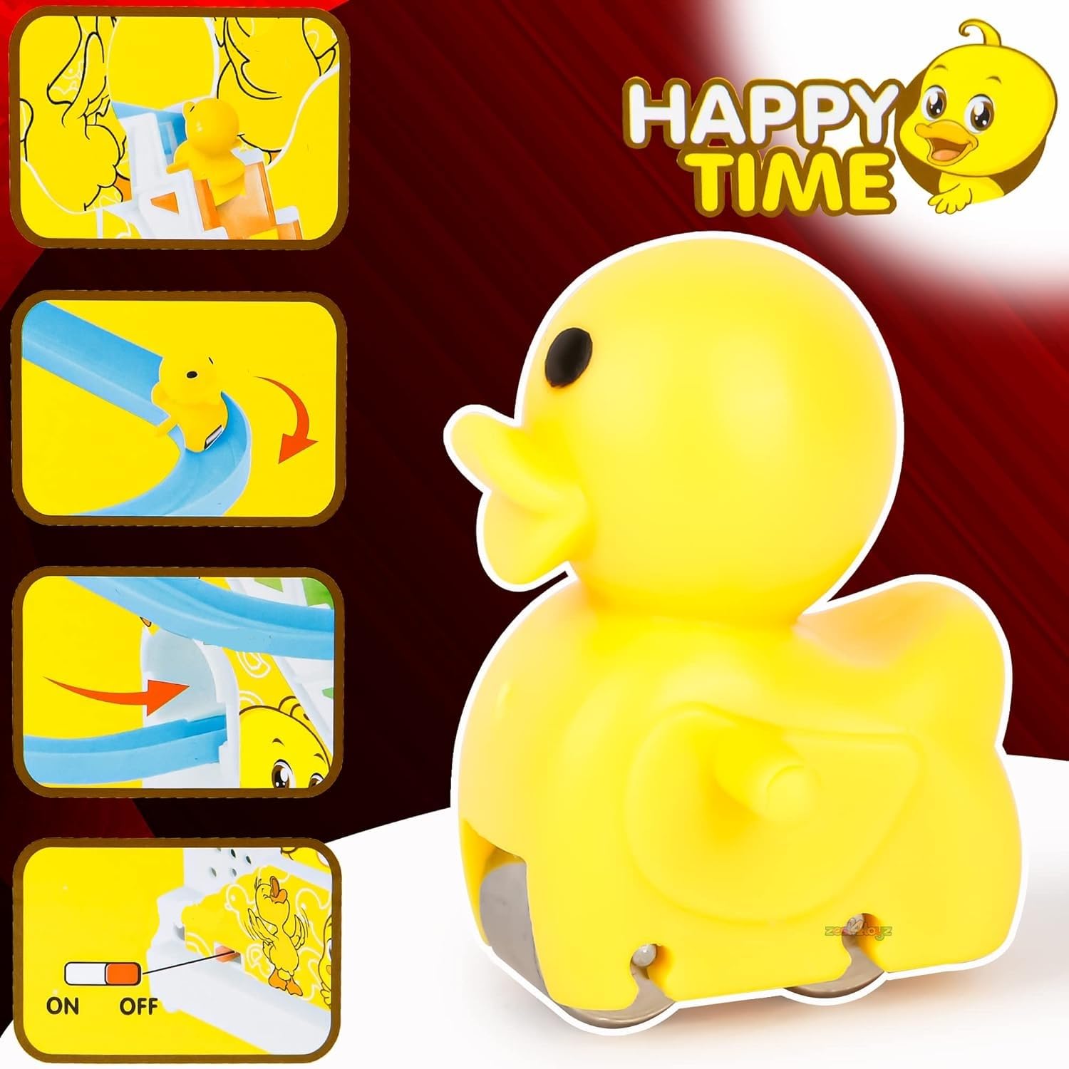PANSHUB Duck Slide Toy Set, Funny Automatic Stair-Climbing Ducklings, Cartoon Race Track Set, Yellow, 2+ Years, Whimsical Style 2