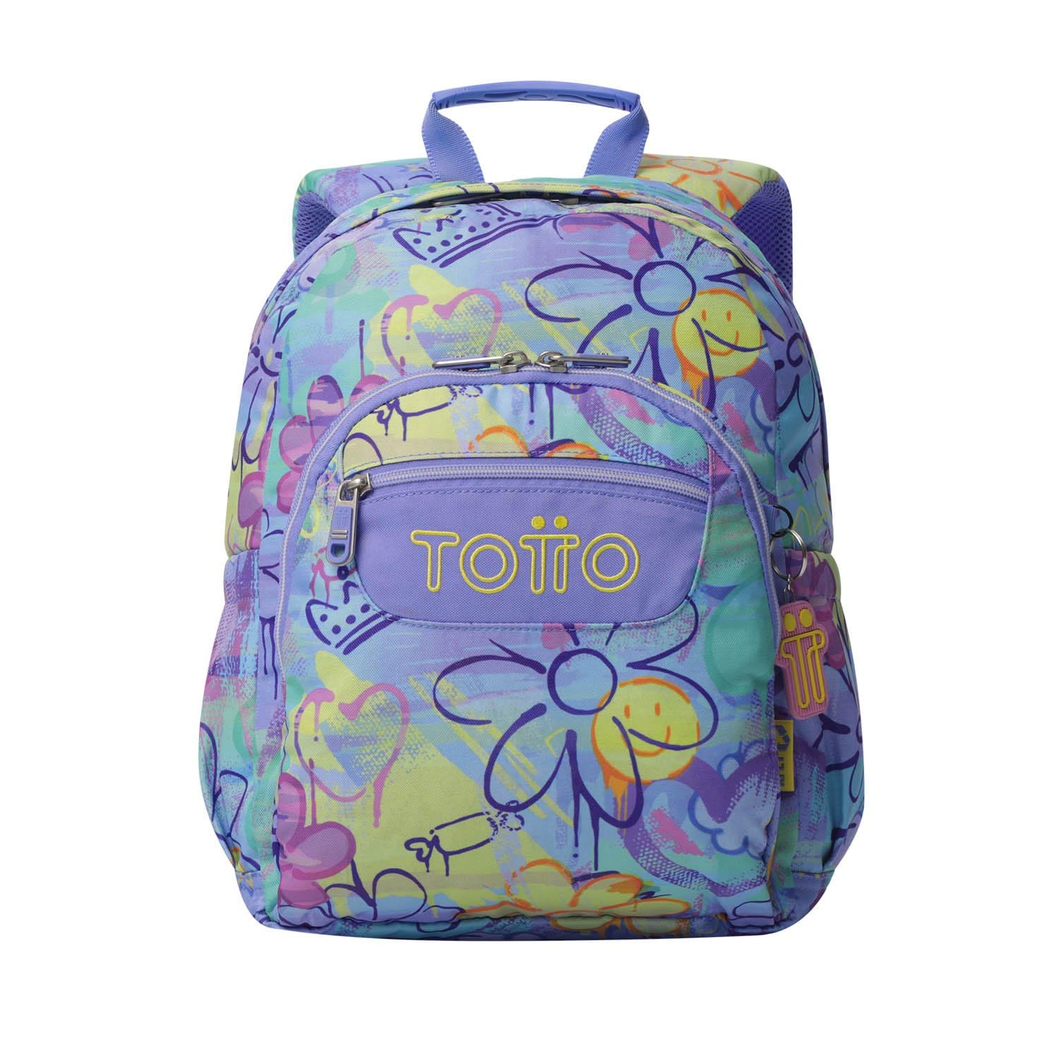 TOTTO - Mochila Escolar, Modelo Gommas, Mochila Mediana, Capacidad 15 L, Bolsillo para PC 14", Bolsillo Botella, Espaldar Ergonómico con Flujo de Aire, Cómodas Correas en S, Estampado Grafily