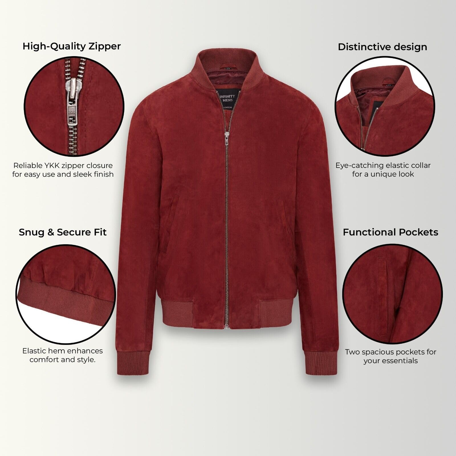 Infinity Leather Męska kurtka bomberka z miękkiej kozy zamszowej MA-1 Varsity