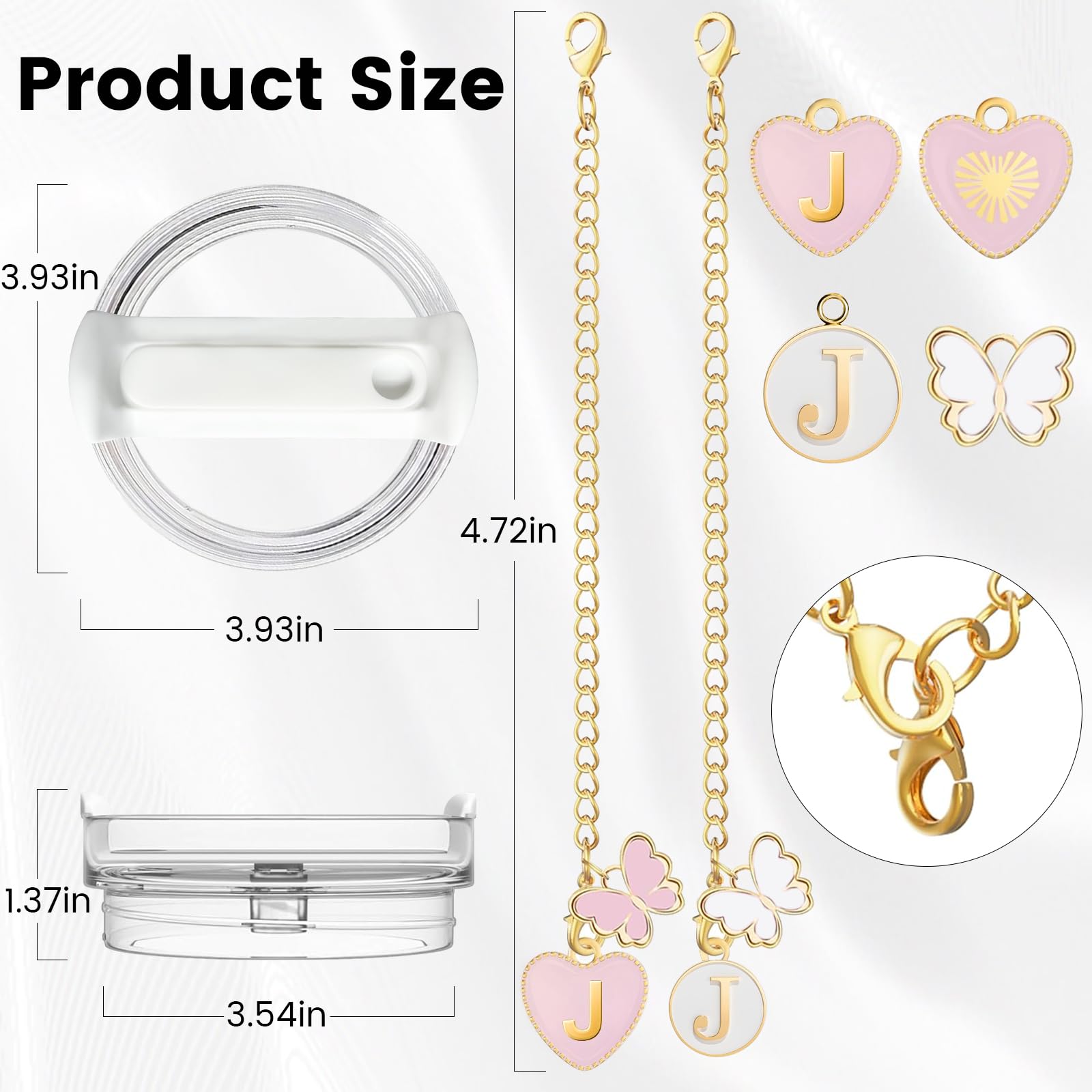 2 Pack Replacement Lids for 40 oz Stanley Tumbler, Spill-Proof & Splash-Resistant Clear Tumbler Covers with Straw Opening + Sliding Button, Includes Tumbler Charms for Personalization (J)