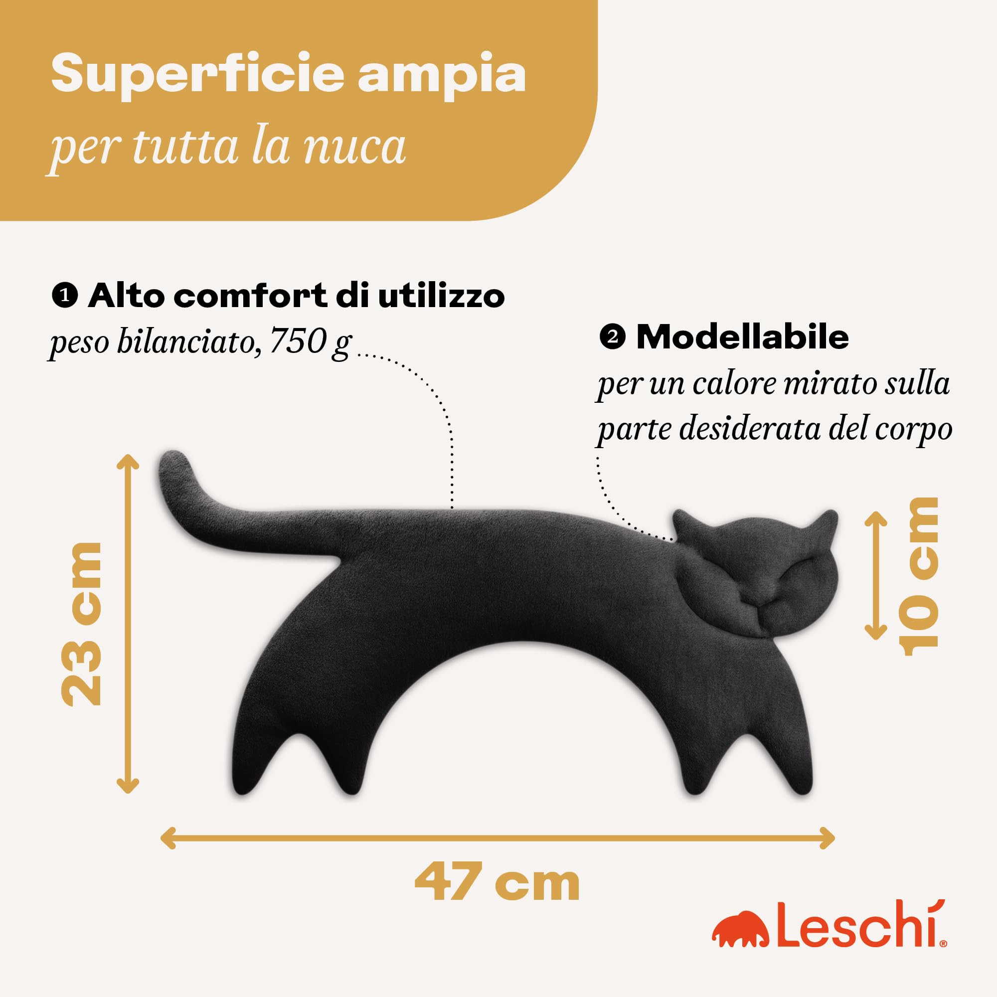 LESCHI Cuscino cervicale termico per microonde, 100% cotone e grano biologico, gatto nero, cuscino riscaldante ideale come fonte di calore in inverno e per alleviare tensioni a spalla schiena collo