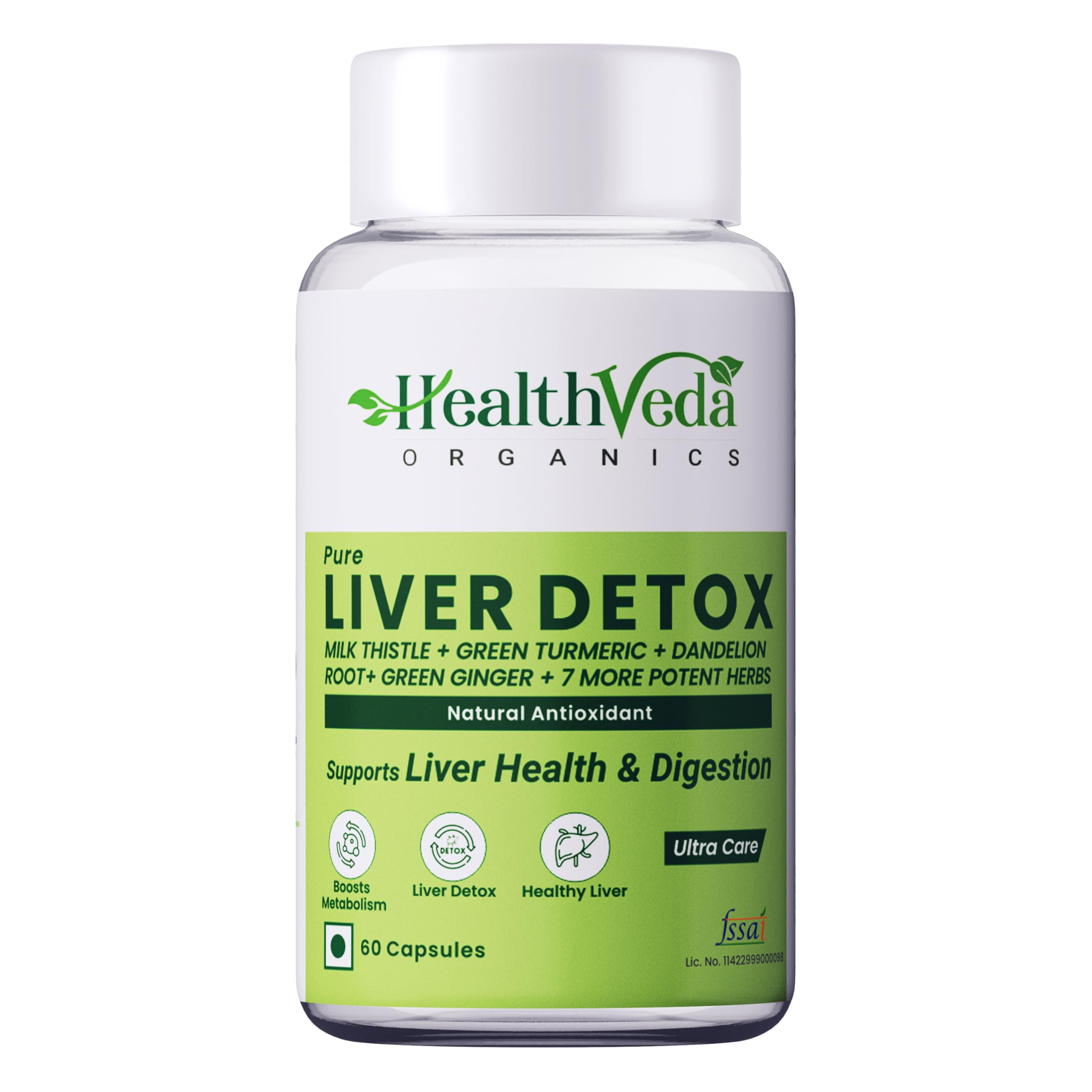 Health Veda Organics Liver Detox with Milk Thistle, Green Turmeric, Ginger Powder | Support Healthy Liver, Helps in Cleansing Liver, Natural Fatty Liver Support for Men & Women (60 Veg Capsules)
