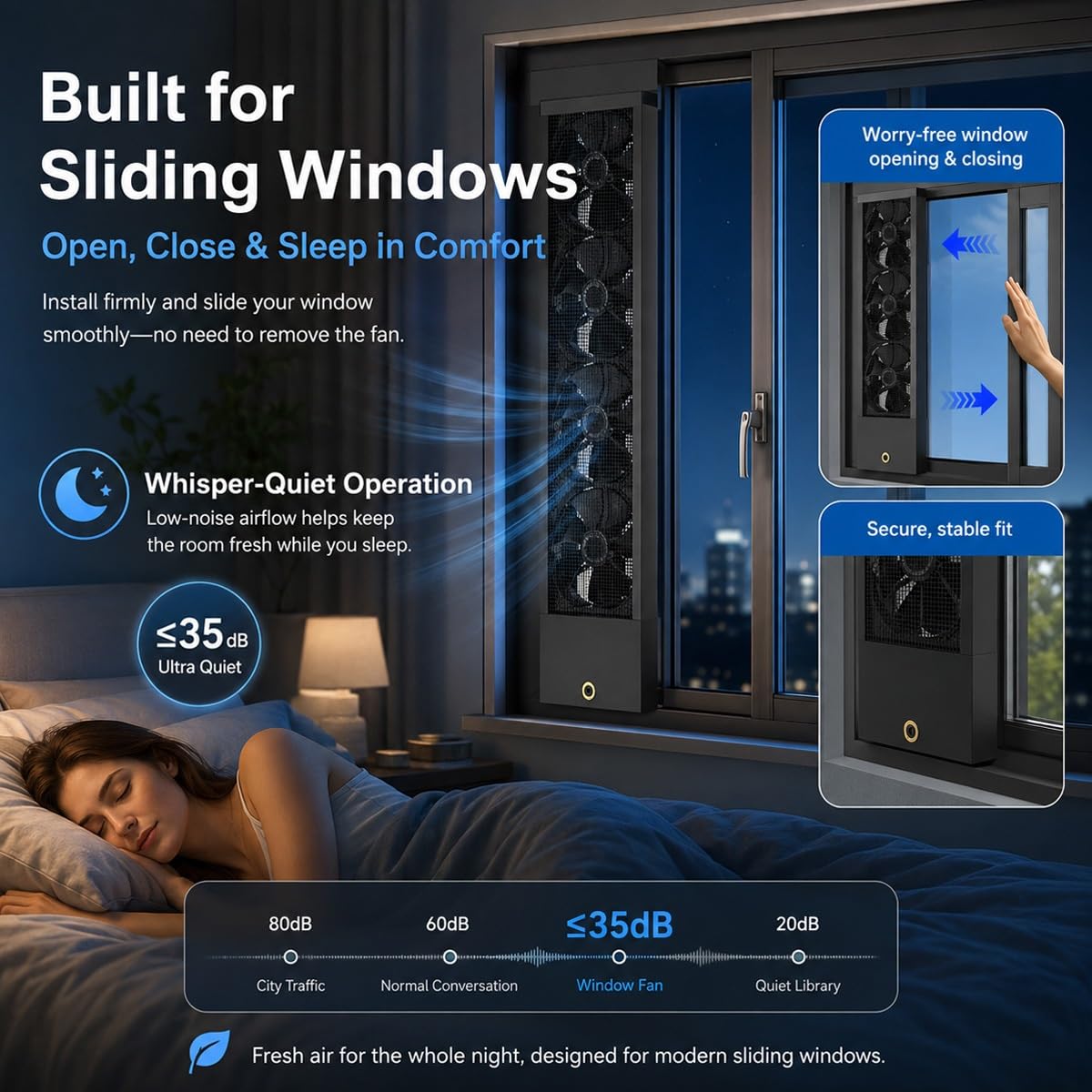 Genérico Extractor de ventana para ventanas correderas, ventilador vertical con velocidad regulable e instalación sin herramientas para cocina, baño, oficina y ático