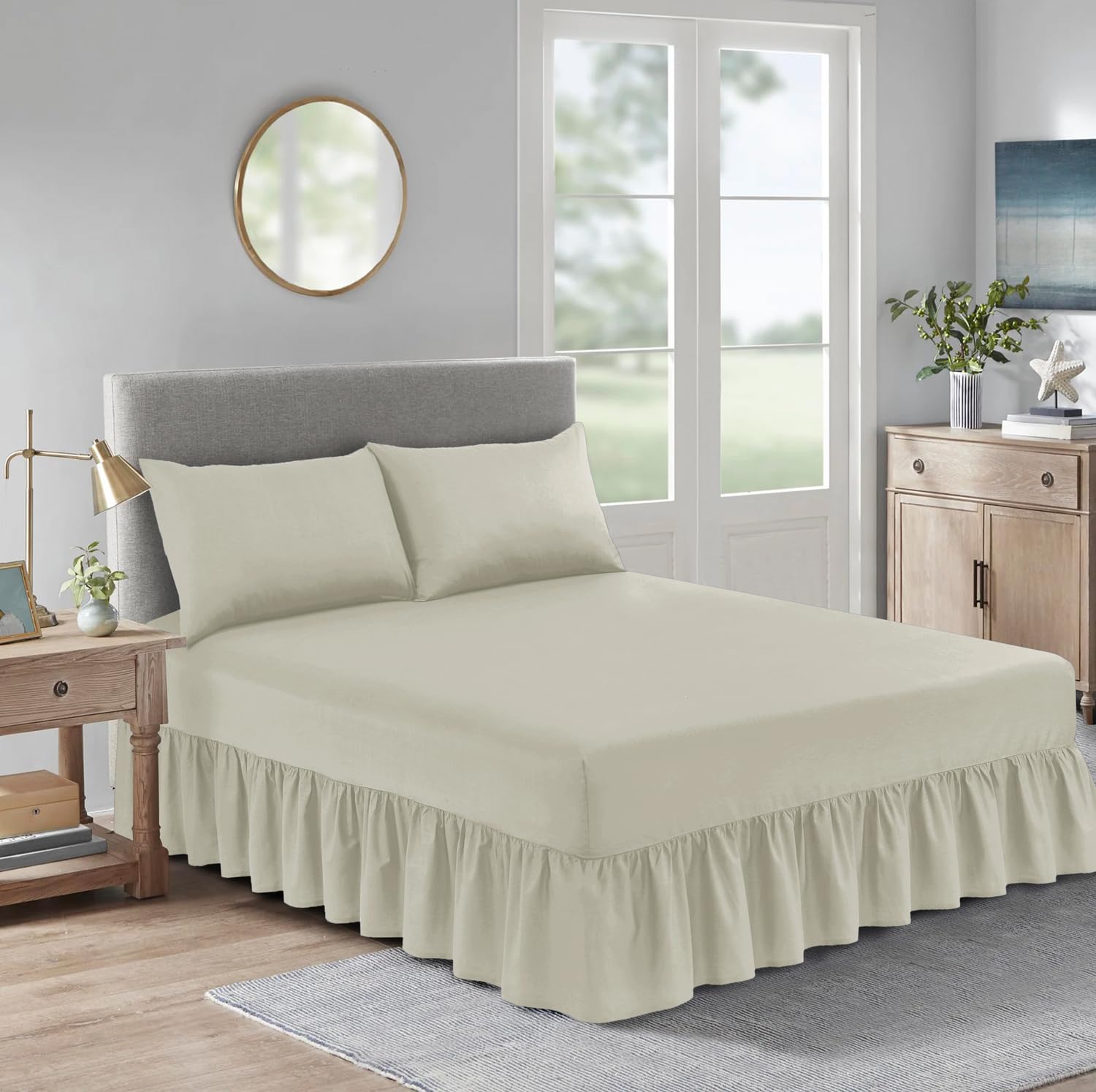 BOSKI LONDON Polycotton Valance Sheet | Deep Fitted Valance Bed Skirt with Pleated Design | Soft Breathable Non-Iron Valance Fitted Sheet Single Double King (MOCHA, SINGLE(190 x 91 cm))