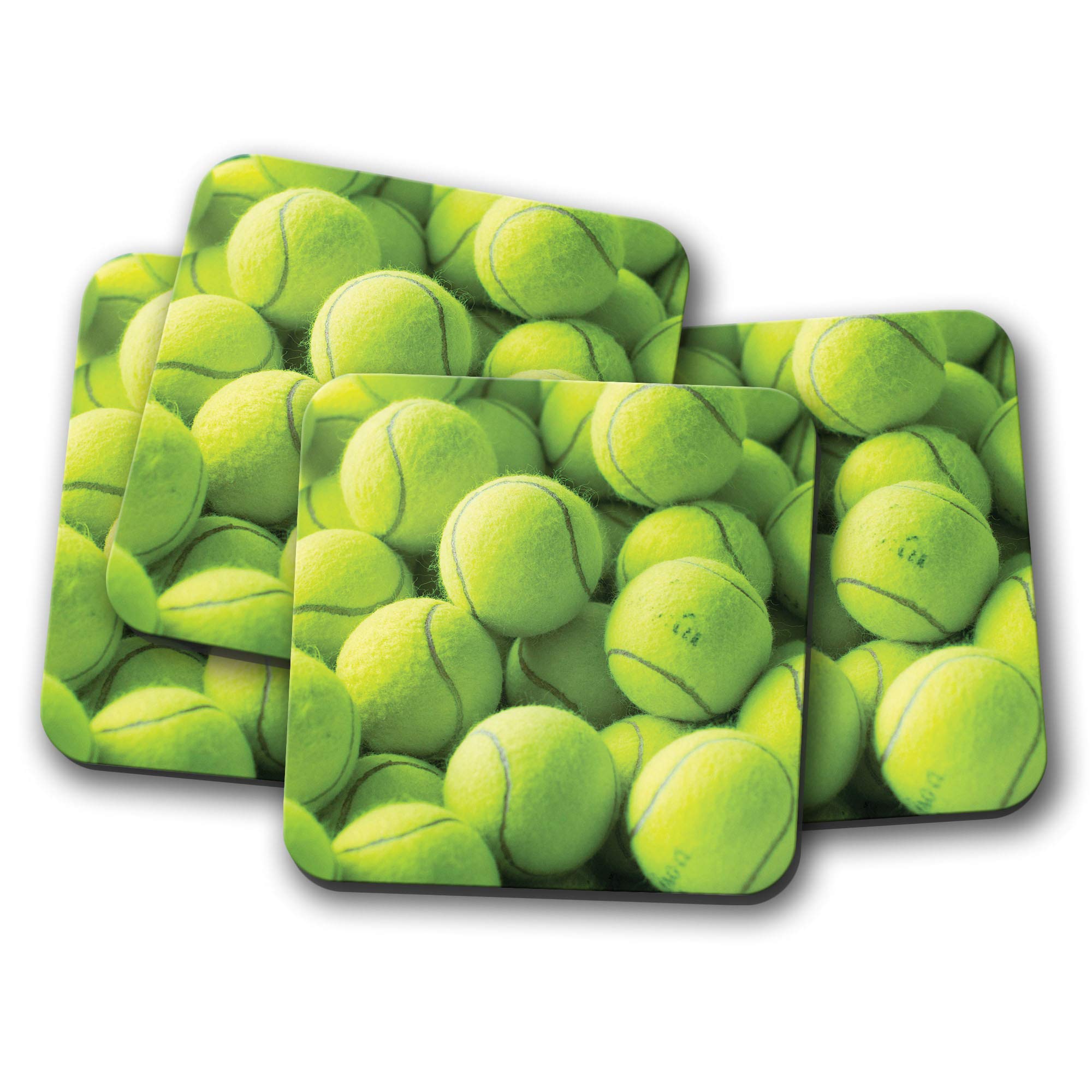 Destinationvinyl Multicolor 4 Set - Yellow Tennis Balls Coaster - Dad Brother Son Sport Funny #14172