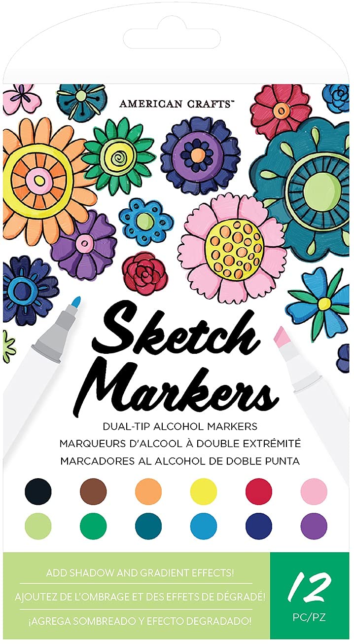 AC Sketch Markers Dual-Tip Alcohol Markers 12/Pkg-Assorted Colors