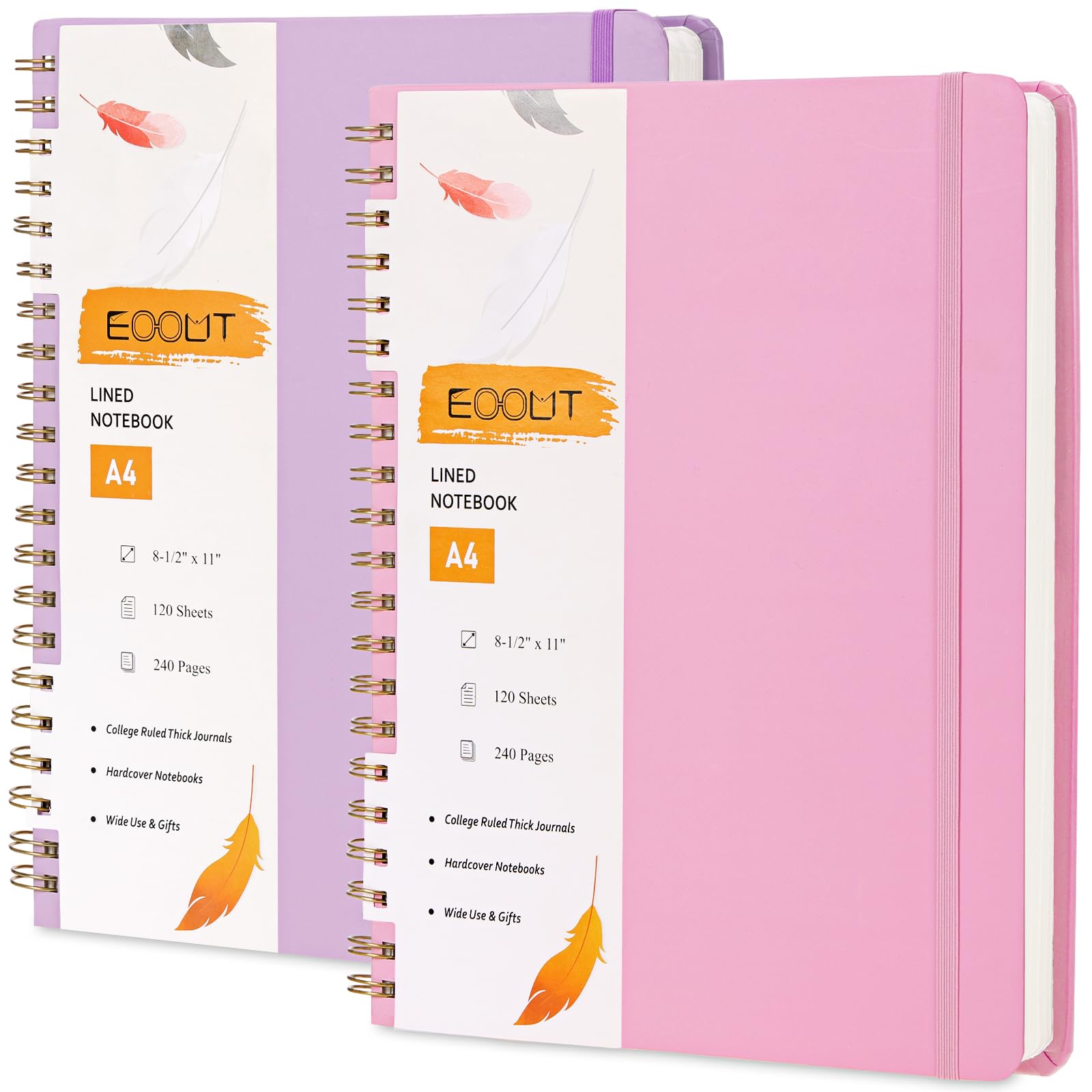 EOOUT 2 Pack Lined Spiral Journal Notebook, 8.5" x 11" College Ruled Thick Journals 480 Pages for Writing, Pastels Hardcover Notebooks with Inner Pocket for Women Office Work School Note Taking