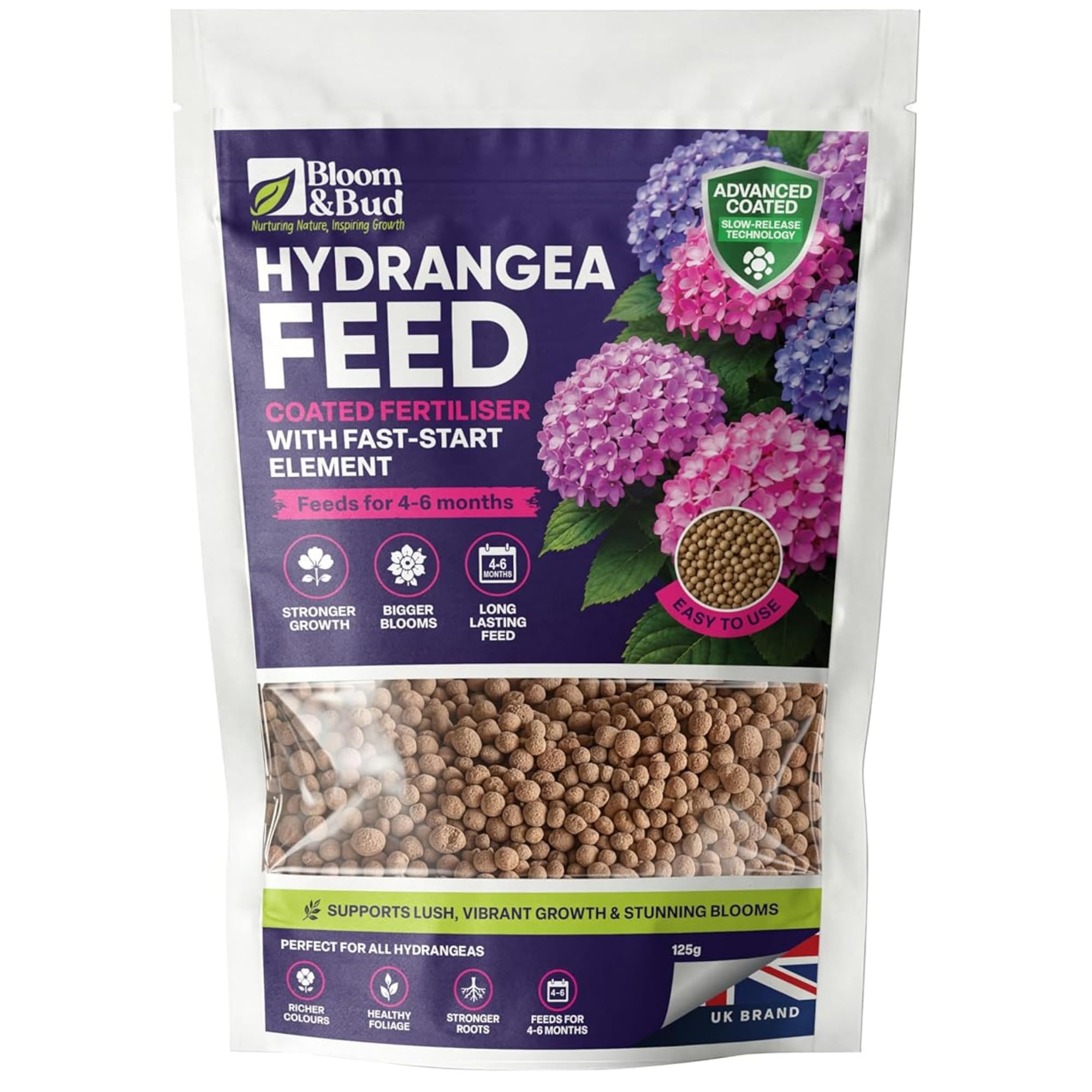 Hydrangea Feed 125g – Slow Release Hydrangea Food for Bigger Blooms & Healthy Growth | Blue Hydrangea Feed with Magnesium & Trace Elements