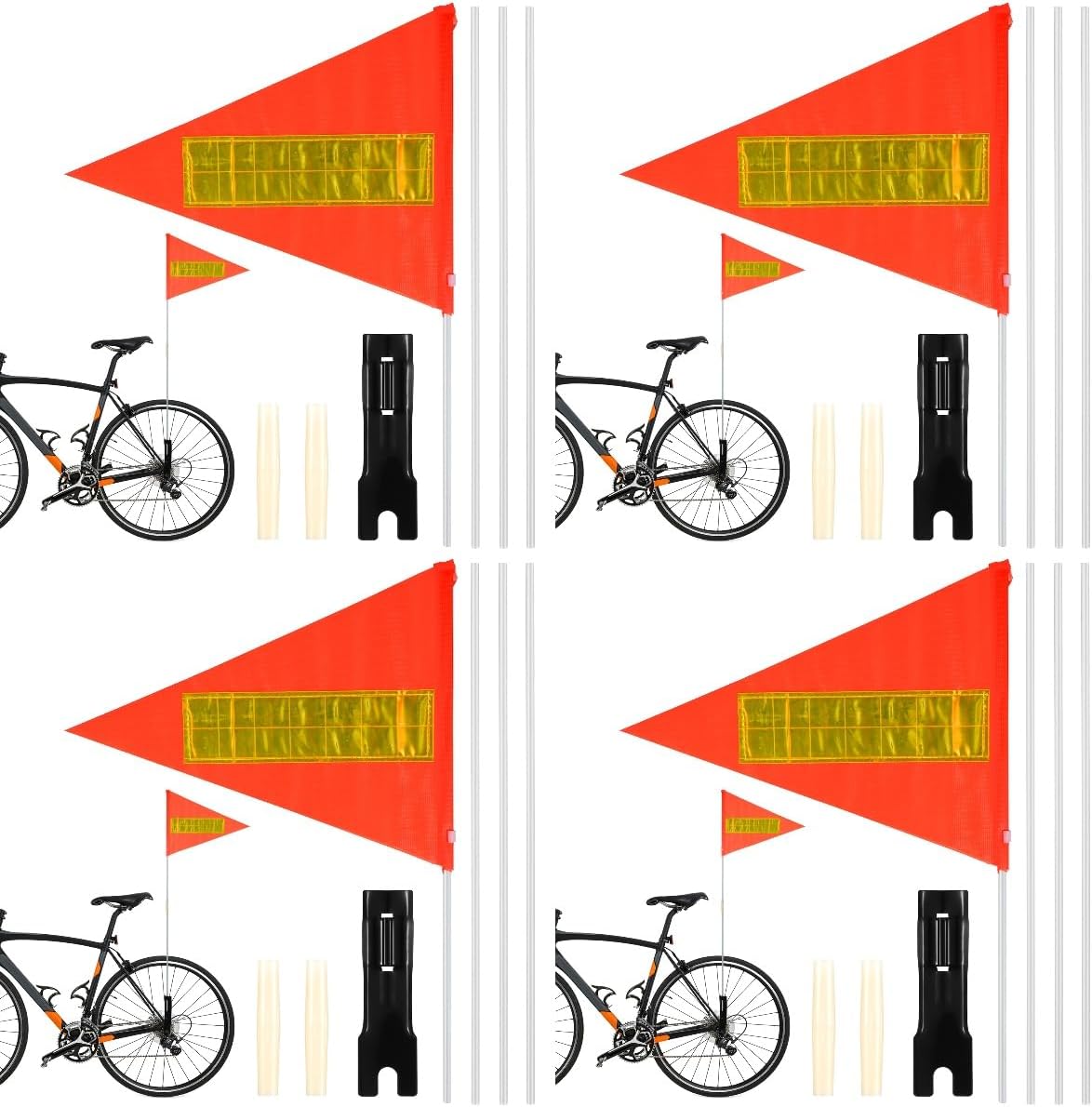 YARNOW 4 Sets Bicycle Safety Flag Pole Go Kart Flags Pole for Safety Reflective Material