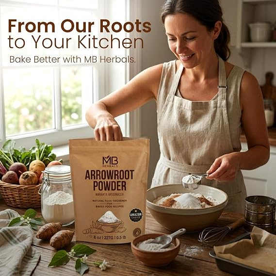 MB Herbals Arrowroot Flour Powder, 8 oz / 227g Gluten Free Natural Thickener for Soups, Sauces, Curries | No Preservatives
