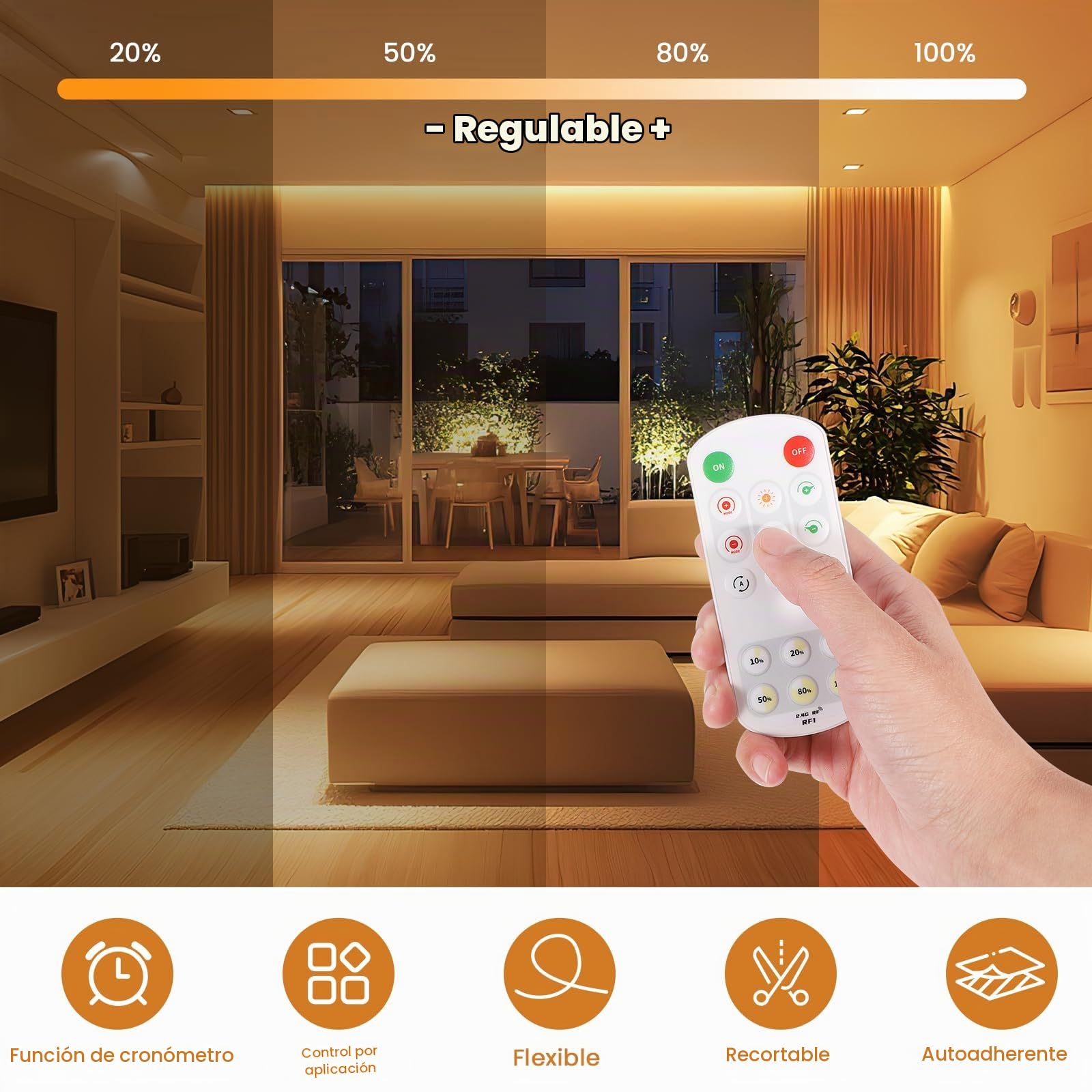 Tira LED COB 10m App, Tira LED Blanco Calido con App Inteligente y Control Remoto, Función Temporizador, Color Dinámico, Modo Música para Pared, TV Cocina Sala de Estar, 3000K