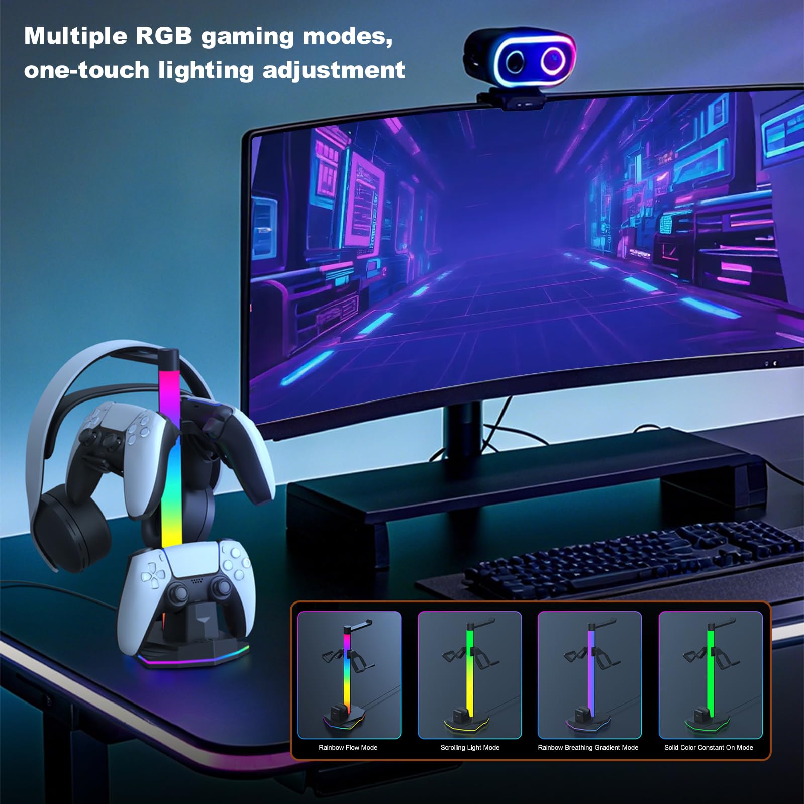 Estación de Carga Doble para Plystation 5/4 con Soporte para Mando, con 2 Puertos USB, iluminación RGB y Accesorios compactos para Ahorrar Espacio y organizar tu Consola
