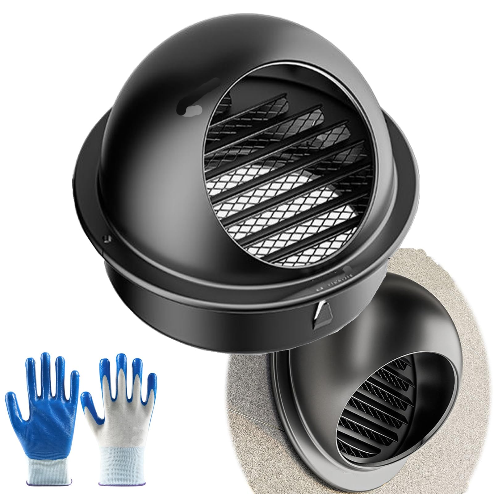 304 Stainless Steel, Round Ventilation Grill Screen Hood, Bull-Nose External Vent, External Wall Exhaust, Hood Exhaust, 100/120/150mm(Black,70mm)