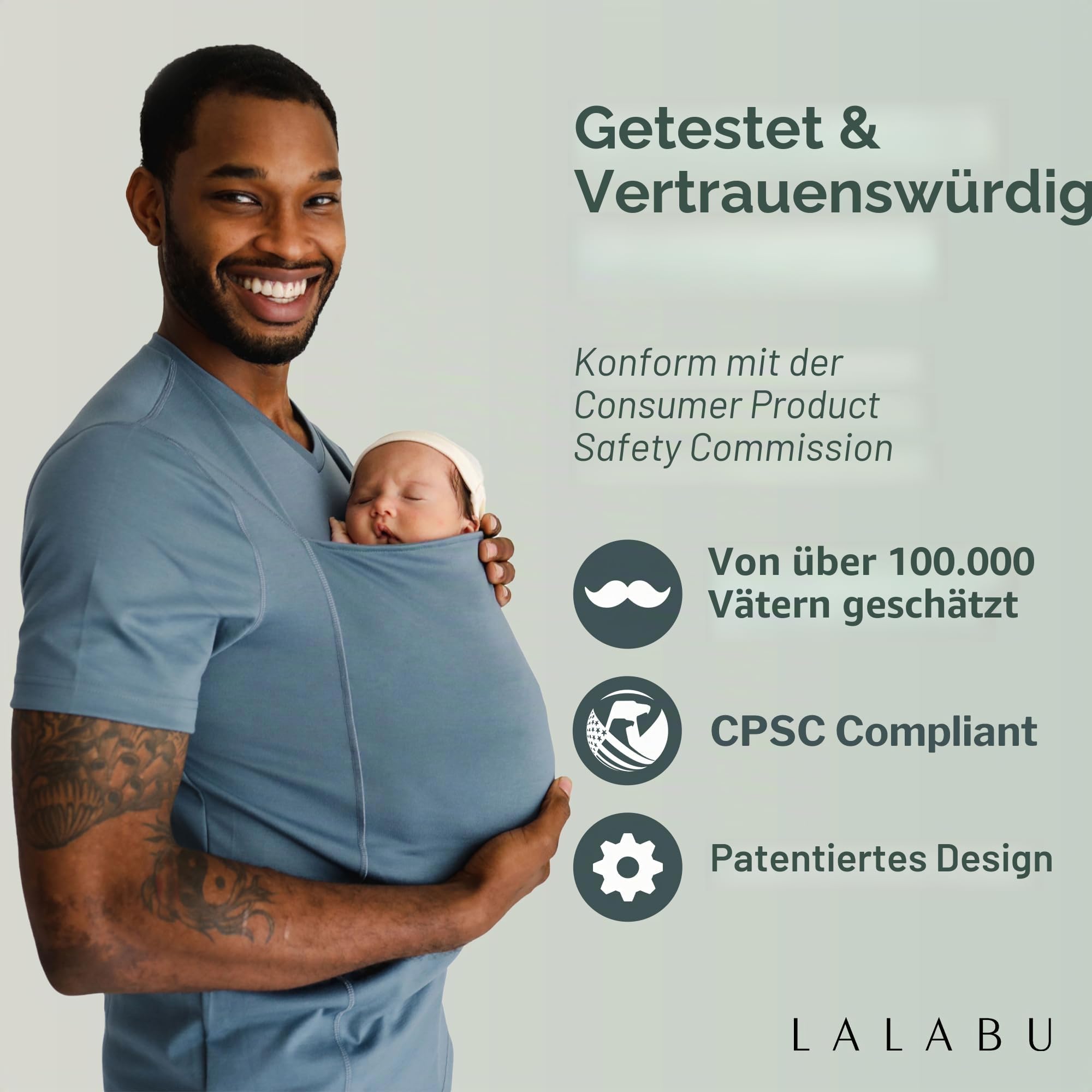 The Lalabu Dad Shirt | Freisprech-Babytrage für Väter mit Kängurutasche | Entwickelt für Bindung, Sicherheit und Komfort für Neugeborene bis zu 6,8 kg | CPSC-geprüft, kurzärmelig, Brook, XXL