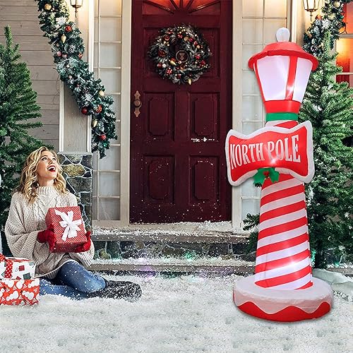 Miniatura 5 de Poptrend Decoraciones inflables de Navidad, faro inflable de Navidad, decoración inflable para patio, césped, hogar con luces LED de Navidad