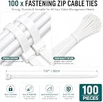 [152 Pcs] Kit d'organisateur de gestion de cordon, 4 Manches de câble fractionnées, 36 Porte-câbles autocollants 10 Pcs, 2 Des rouleaux de cravates autocollantes, 100 Attachement des attaches de câble zippé (blanc)