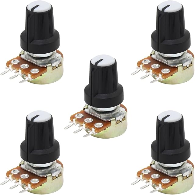 Wimas Linear Potentiometer 3 Terminal Rotary Potentiometer with Cap Nuts and Washer (B10K(5pack))
