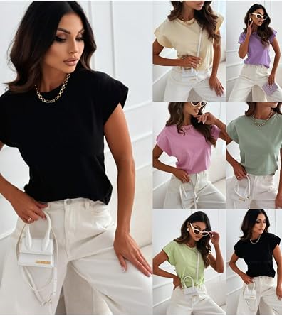 Basic T Shirts for Women Short Sleeve Casual Tops Summer Trendy Solid T Shirt
