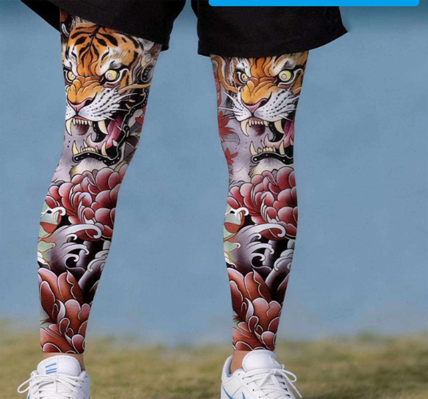 Sun Protection Leg Sleeves for Cycling,Ice Silk Tattoo Print 1 Pair Nonslip Ideal for Summer Outdoor Sports
