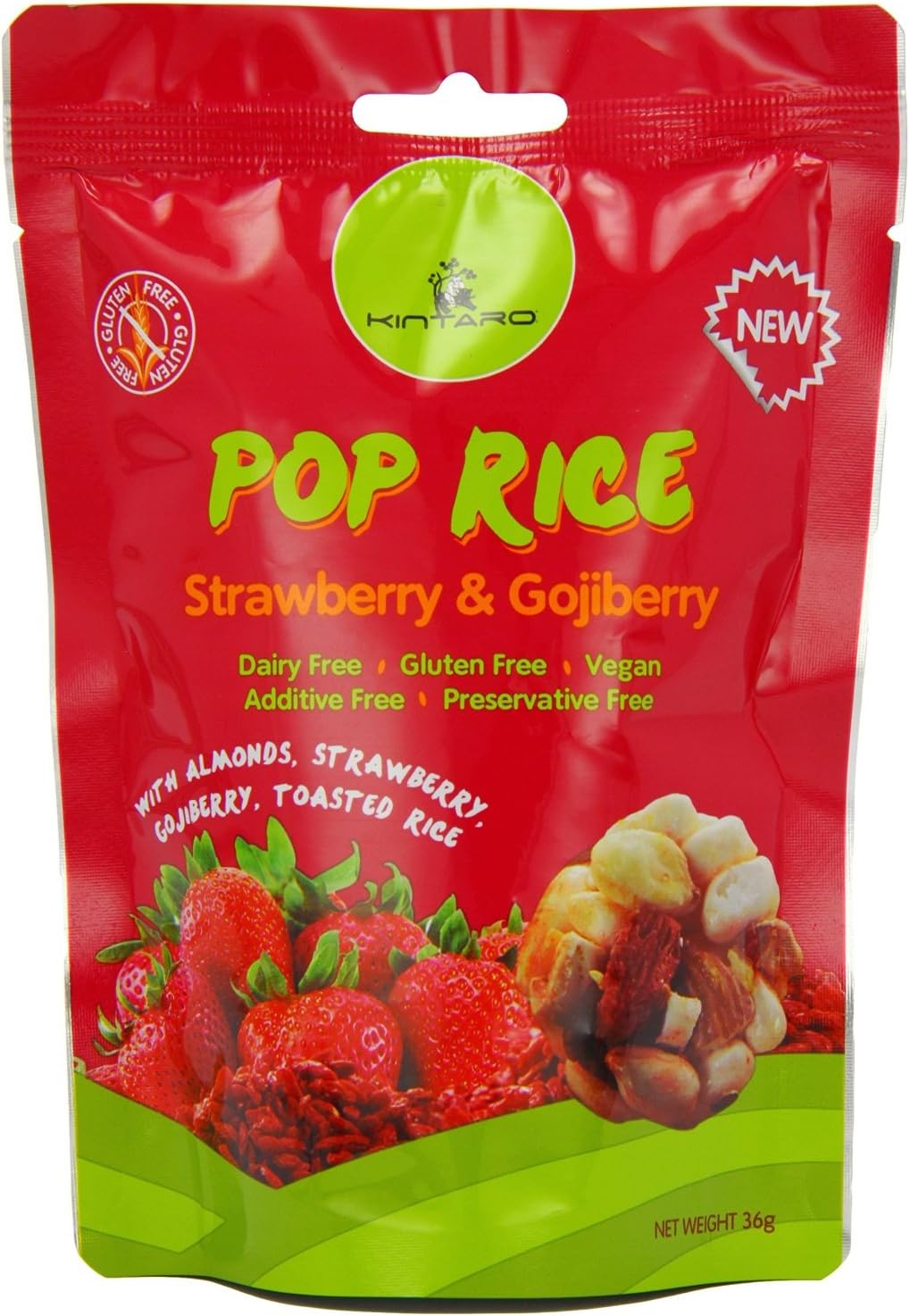 Kintaro - Pop Rice - Strawberry & Gojiberry - 36g (Case of 24)