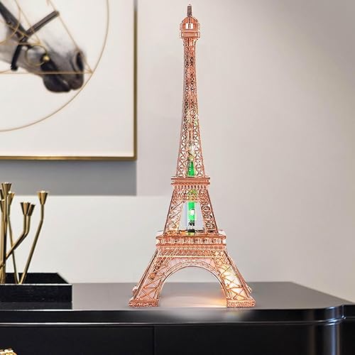 Miniatura 4 de Lámpara LED de torre Eiffel, 10.2 pulgadas, brillante y luminosa estatua de la torre Eiffel, modelo de metal, decoración de París de oro rosa,