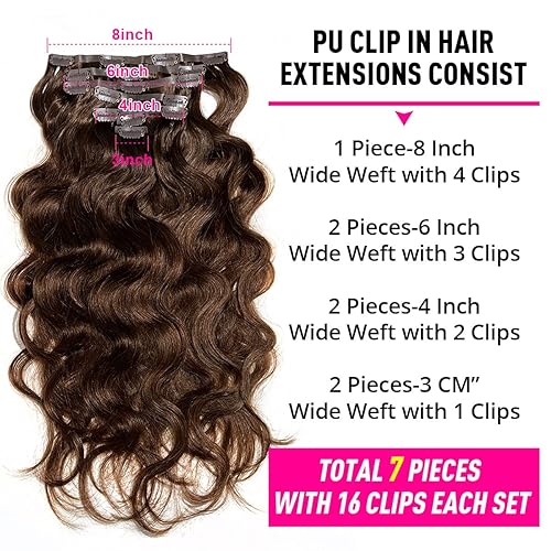 Miniatura 3 de west kiss Extensiones de cabello humano con clip, sin costuras, suaves y flexibles, extensiones de cabello humano real, de trama de piel sintética,