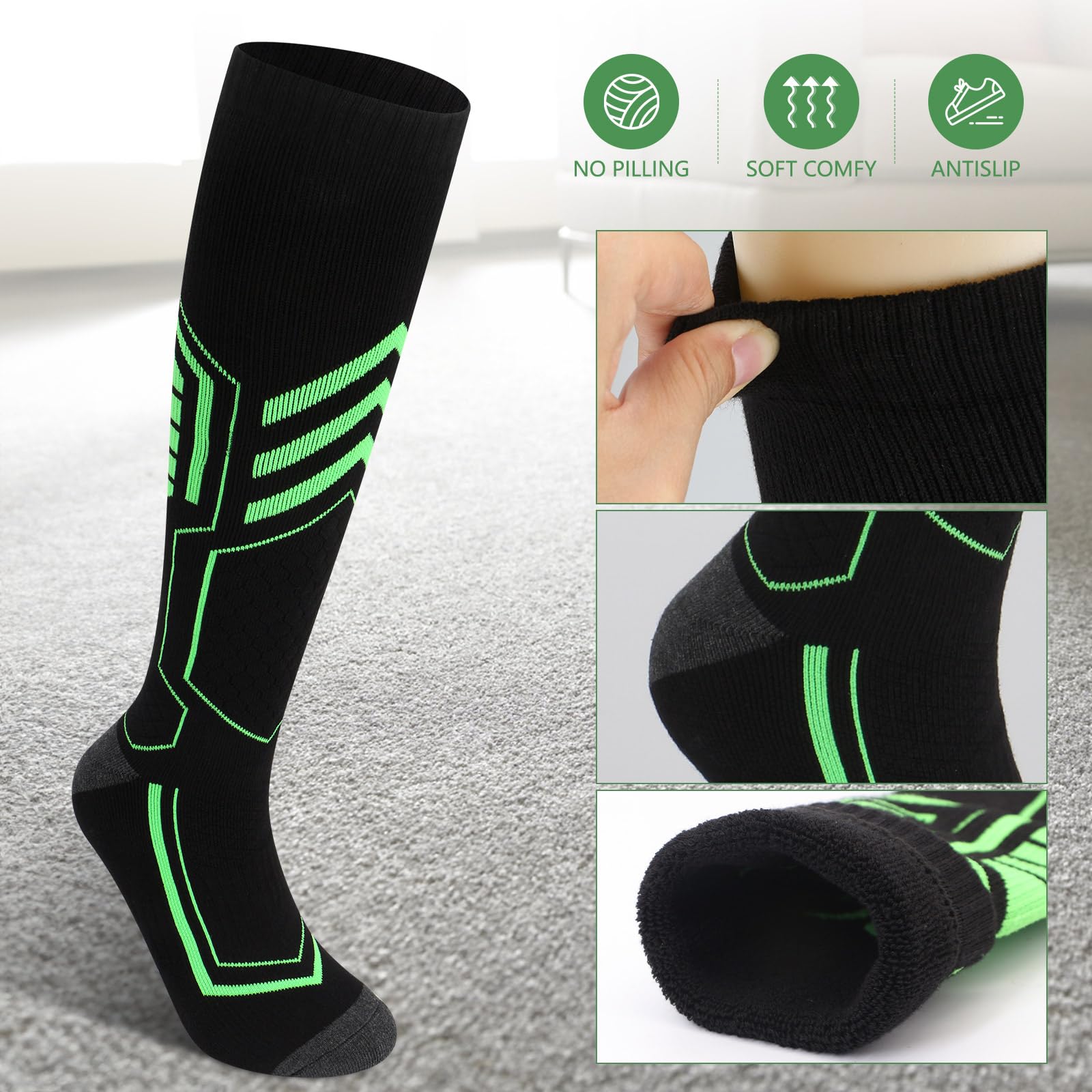 ytorgr 2 paia Calze da Sci,di Calze da Sci Termiche Imbottite per sci Calze da Sci Uomo,Calzettoni per Neve,Calza da Montagna