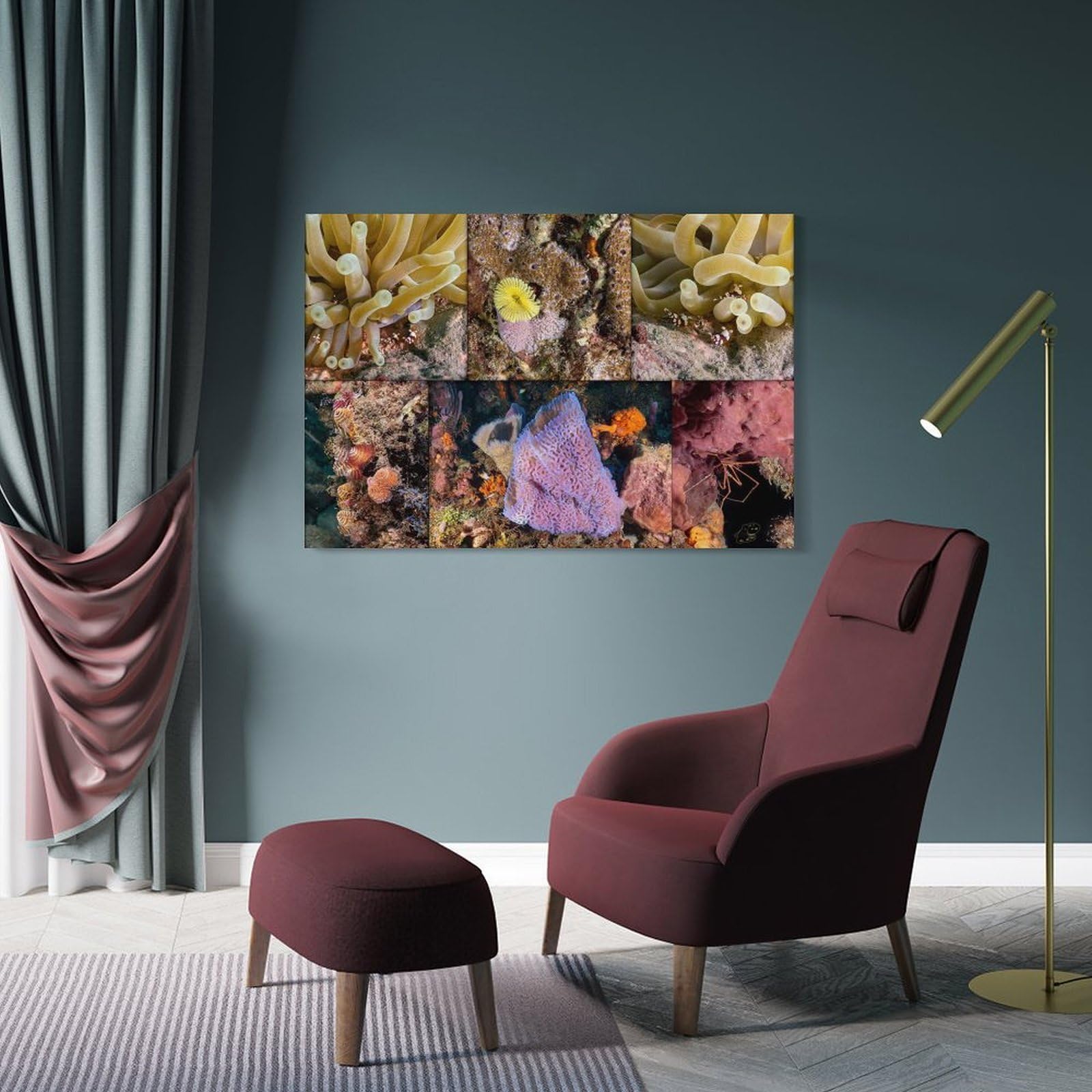 Junmoney Frame-Style-21 Underwater Coral Reef Collage Wall Art Print 24X36inch(60X90cm), For Corridors, Hallways Or Apartment Entries, Wall Decor To Refresh Empty Corners