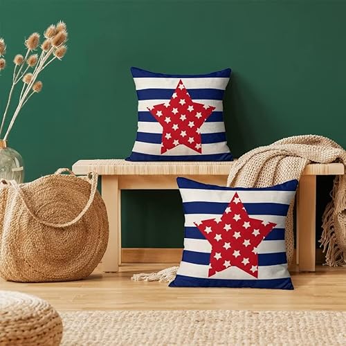 Miniatura 3 de Juego de 2 fundas de almohada decorativas para el 4 de julio, 18 x 18 pulgadas, diseño patriótico de rayas y bandera americana, para exteriores,