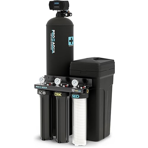PRO+AQUA Elite Whole House Water Filtration System + 55,000 Grain Water Softener Bundle | PRO-E-S55E | Well Water Filtration for 5–7 Person Homes