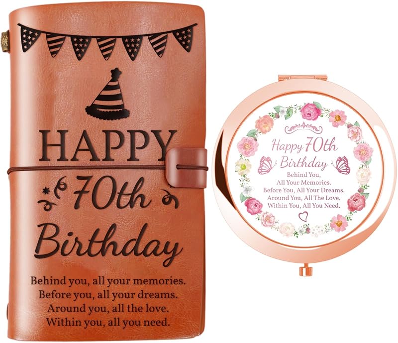 Espelho compacto dobrável jekiinova 70th Birthday com caixa rosa