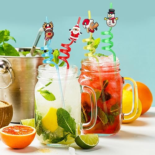 Miniatura 5 de YQUQWN, 24 popotes de Navidad reutilizables, recuerdos de fiesta de Navidad, fiestas temáticas de Navidad, pajitas de plástico para decoración de