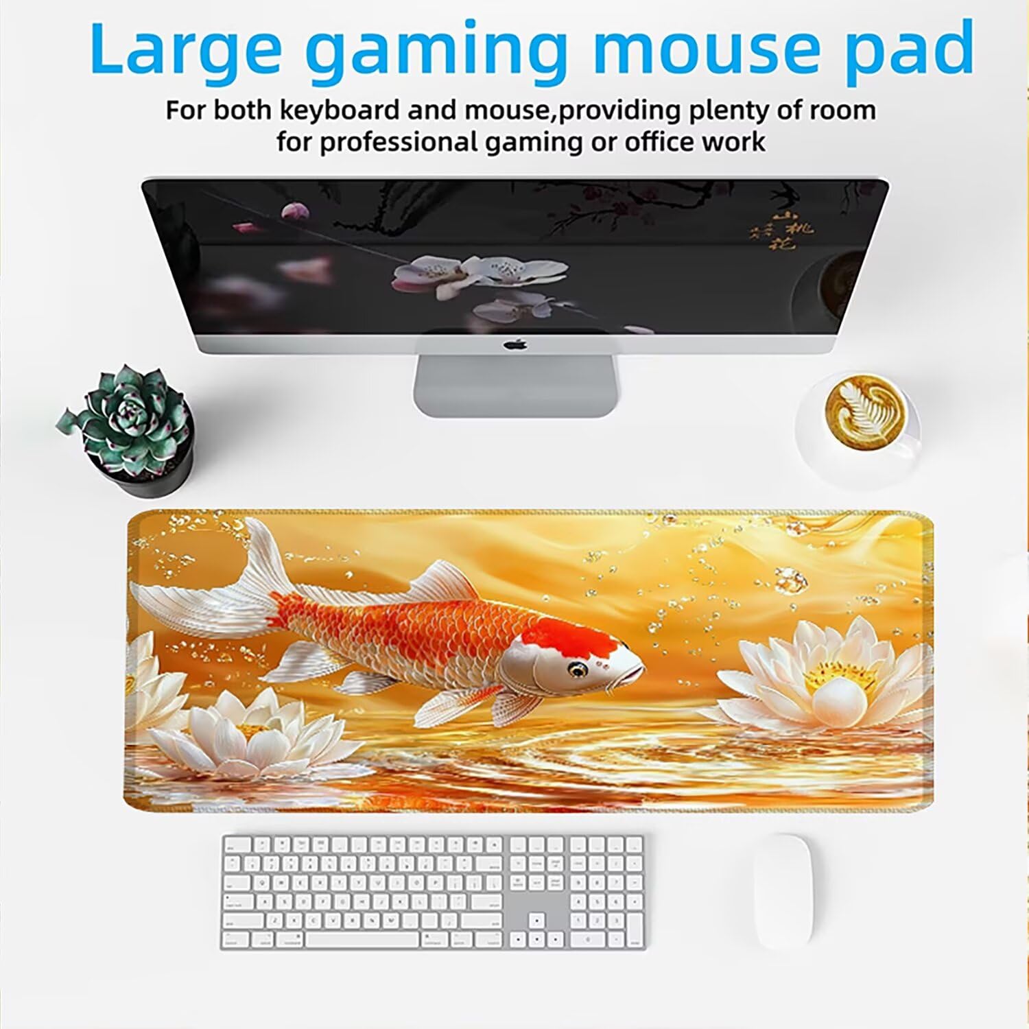 Podkładka pod mysz AAA XXL 1200 x 600 mm duża mata na biurko szyta krawędź wodoodporna antypoślizgowa, laptop poprawia precyzję i szybkość. Gracz, komputer, lotos karp koi w0w-867