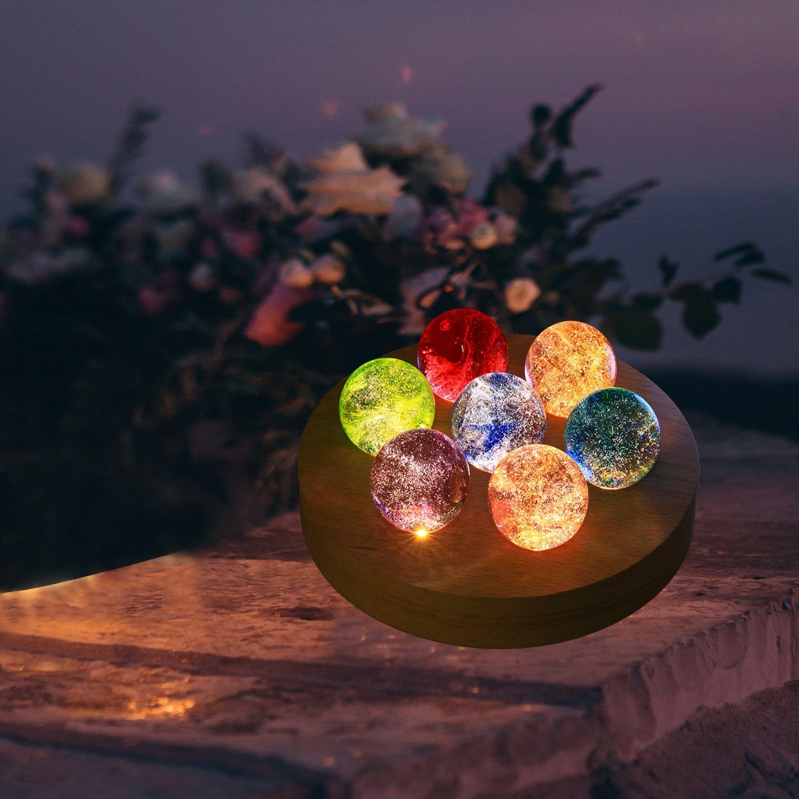 Bola Cristal del Sistema Solar luz Nocturna Decorativa Espacial con Base de Madera for niños y niñas Galaxia Júpiter Saturno Tierra Regalos astronomía(16 * 16 * 2.5cm Base)
