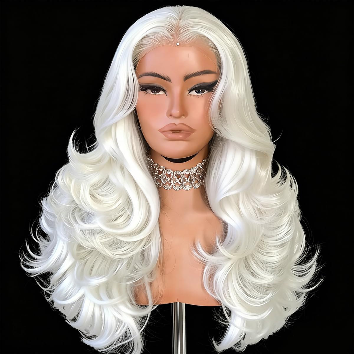 Feather Layered Wig Pre Plucked Cutting Style White Blonde 13x6 Synthetic Lace Front Wig Glueless Natural Hairline